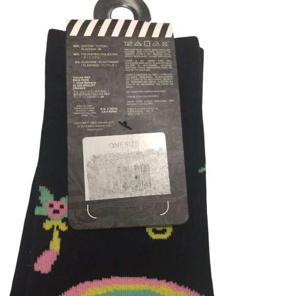 Volcom Men's Crew Socks Size 9-12 Black Palm Trees Clouds - Picture 5 of 5